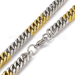 Collana a catena cubana in acciaio inossidabile 201 con placcatura sotto vuoto in PVD bicolore con fermagli in acciaio inossidabile 304 per uomo e donna&nbsp;NJEW-M194-01E-GP