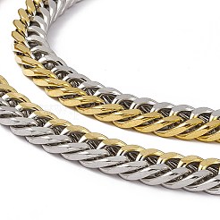 Collier à maillons cubains en acier inoxydable 201 plaqué PVD bicolore avec fermoirs en acier inoxydable 304 pour hommes et femmes&nbsp;NJEW-M194-01B-GP