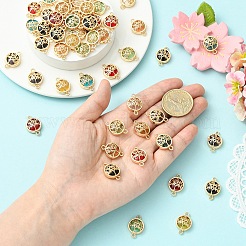 40 шт. 8-цветные стеклянные плоские круглые подвески-фигурки с подвесками в виде дерева жизни&nbsp;GLAA-YW0005-51