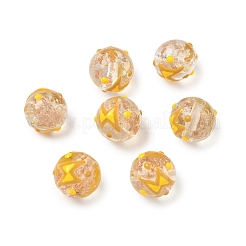 Светящиеся стеклянные бусины ручной работы с эмалью золотого песка&nbsp;LAMP-U004-08E