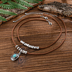 1 комплект ожерелий из сплава с подвеской из синтетической бирюзы в виде двухслойного шнура&nbsp;NJEW-CL0001-09A