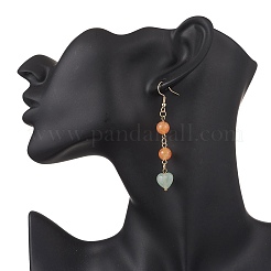 Серьги-подвески из натурального зеленого авантюрина и окрашенного натурального малайзийского нефрита&nbsp;EJEW-JE06673-01