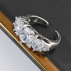 Offene Manschettenringe aus Messing mit Mikropavé und Zirkonia für Damen&nbsp;RJEW-L343-07P-02