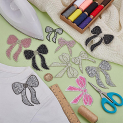 10 шт. 10 стиля бант из стекла и стразов с пластиковыми тканевыми нашивками&nbsp;PATC-FG0003-02