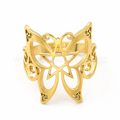 Anillo ajustable de mariposa con estrella de acero inoxidable 304 con revestimiento iónico (IP) para mujer&nbsp;RJEW-B027-08G