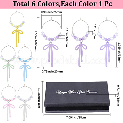 6 Stück 6 Farben Legierung Emaille Bowknot Glas Saatperlen Perlen Weinglas Charms&nbsp;AJEW-SC00076