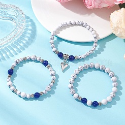 Регулируемые эластичные браслеты из натурального и окрашенного малайзийского нефрита и синтетического говлита&nbsp;BJEW-JB13029