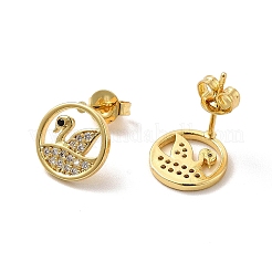 Серьги-гвоздики в форме лебедя с кубическим цирконием&nbsp;EJEW-F301-05