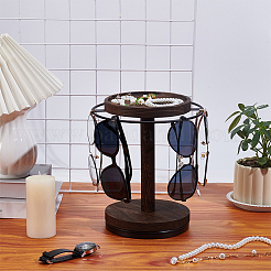 Железная вращающаяся подставка для очков с деревянным подносом и основанием&nbsp;AJEW-WH0695-248