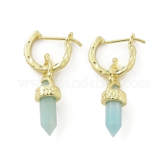 Boucles d'oreilles créoles en amazonite à fleurs naturelles&nbsp;EJEW-P306-01G-11