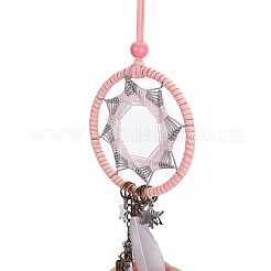 Круглая кожаная тканая сетка/паутина ручной работы с настенным украшением из перьев&nbsp;LS-HJEW-G015-03