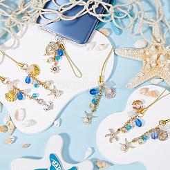 6 шт. 6 стиля стеклянных и сплавных эмалевых ремешков для мобильных телефонов со стразами и стеклянным жемчугом&nbsp;HJEW-SC0001-88