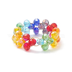 Anello da dito con perline intrecciate in vetro&nbsp;RJEW-JR00568