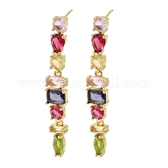 Прямоугольные серьги-гвоздики из латуни с микропаве и цирконием&nbsp;EJEW-Z153-01G-02