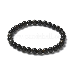 Bracelets extensibles en perles d'obsidienne brillante dorée naturelle&nbsp;BJEW-K212-A-020