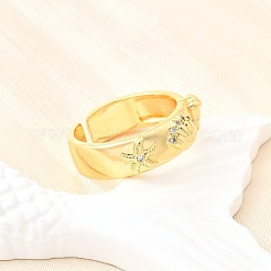 Anillos de puño de latón con micropavé de circonitas cúbicas con temática oceánica para mujer&nbsp;RJEW-F184-17I-G