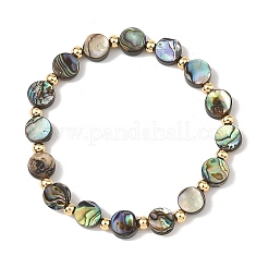 Elastische Armbänder aus natürlichen Abalone-/Paua-Muscheln mit runden Messingperlen für Damen&nbsp;BJEW-JB14169
