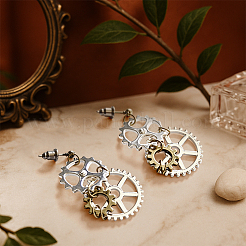 2 пара сережек-гвоздиков с зубчатым колесом из сплава&nbsp;EJEW-HY0001-19A
