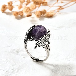 Natürliche Amethystflügel verstellbare Ringe&nbsp;RJEW-K241-04AS-08