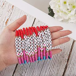 12 шт. браслеты из стеклянных семян с надписью «Вдохновение» с сердцем&nbsp;BJEW-SZ0001-20