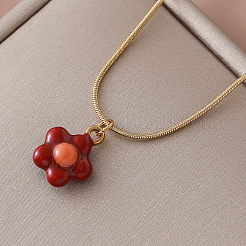 Colliers pendentifs vintage européens en acier inoxydable 304 émaillé rouge en forme de fleur pour femmes&nbsp;AZ4977