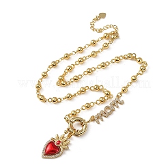 Collana con ciondolo a forma di cuore sacro rosso con pavé di zirconi cubici trasparenti&nbsp;NJEW-A071-12C-G
