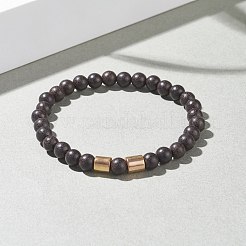 Bracciale elasticizzato in legno naturale con perline tonde con ematite sintetica per uomo donna&nbsp;BJEW-JB07549-01