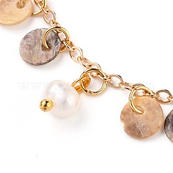 Bracelets à breloques rondes plates en coquille d'akoya naturelle&nbsp;BJEW-JB05728