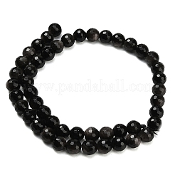 Бусы из натурального серебра обсидиан&nbsp;G-C280-B08-8mm