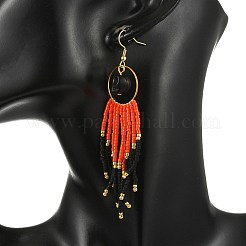 Orecchini pendenti da donna con semi di vetro e nappe&nbsp;EJEW-MZ00798-01
