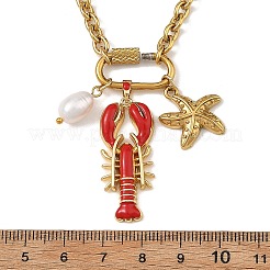 Collane da donna con ciondolo a forma di aragosta rossa in ottone smaltato&nbsp;NJEW-JN06483-01