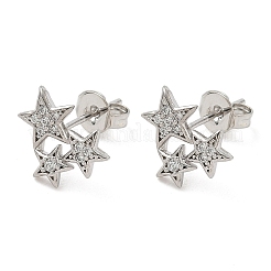 Orecchini a bottone con stella in ottone con micro pavè di zirconi trasparenti&nbsp;EJEW-F383-06P