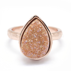 Гальванизированный естественный druzy кварцевый кристалл палец кольца&nbsp;RJEW-I055-06RG-RS