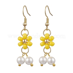 Orecchini pendenti con perle di conchiglia e semi di vetro&nbsp;EJEW-MZ00310-04