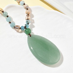 Colliers longs avec pendentif en forme de larme en aventurine verte naturelle et perles de verre&nbsp;GG-CBAE048-01C