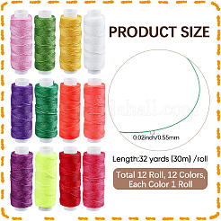 12 Rolle 12 Farben runde gewachste Polyester-Drehschnur&nbsp;YC-CL0001-03A