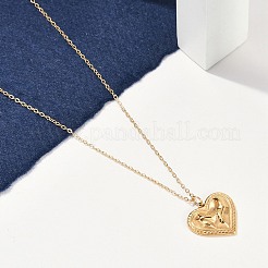 Ионное покрытие (ip) 304 нержавеющая сталь текстурированное сердце кулон кабель цепь ожерелья для женщин&nbsp;NJEW-P320-09G