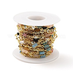 Колонна из натуральных смешанных драгоценных камней и плоская круглая цепочка из прозрачного кубического циркония&nbsp;CHC-G017-01G