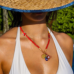 Бусы из бисера с подвеской в виде стеклянного сглаза&nbsp;CR3382