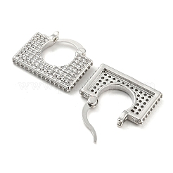 Серьги-кольца прямоугольной формы из латуни с микропаве и прозрачными циркониями&nbsp;EJEW-Q785-04P