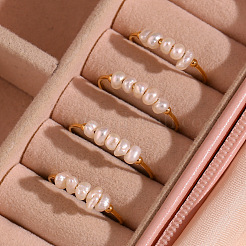 Кольца из натурального пресноводного жемчуга с бусинами из нержавеющей стали&nbsp;WG1BE4A-06