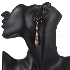 Серьги-подвески из натурального родонита в форме капли&nbsp;EJEW-JE06840