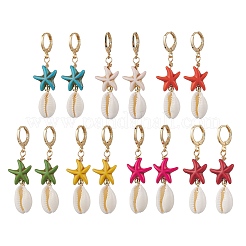 Серьги-кольца из искусственной бирюзы в виде морской звезды&nbsp;EJEW-JE06440