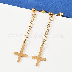 Pendientes colgantes de acero inoxidable con cruz cristiana invertida 201&nbsp;EJEW-P314-01B-G