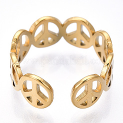 Placcatura ionica (ip) 304 anello aperto con simbolo della pace in acciaio inossidabile per donna&nbsp;RJEW-T027-08G