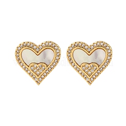 Aretes de circonita cúbica transparente con micropavé de latón en forma de corazón&nbsp;KK-D363-12A-G