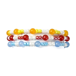 3 pièces 3 couleurs trois séries de couleurs primaires perles de rocaille en verre bracelets de perles extensibles&nbsp;BJEW-JB09990