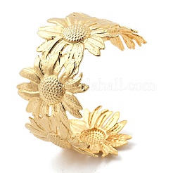 Ионное покрытие(ip) цветок 304 нержавеющая сталь манжеты браслеты для женщин&nbsp;BJEW-A026-01G-01