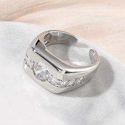 Offene Manschettenringe aus Messing mit Mikropavé und Zirkonia für Damen&nbsp;RJEW-L343-06P