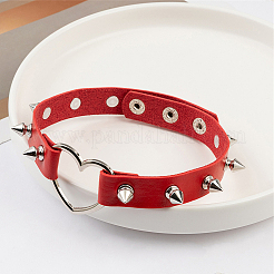 Verstellbare verstellbare Gothic-Halsketten aus PU-Lederlegierung mit Spike-Nieten und Herz für Damen&nbsp;NJEW-WH20816-006P-C